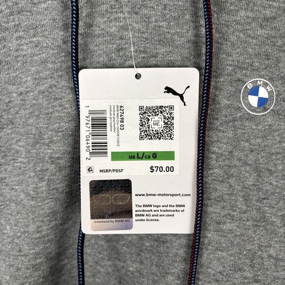 Puma BMW Motorsport ESS+ Hoodie Fleece Pullover Size Large Gray 627498-03 NWT - Picture 4 of 8